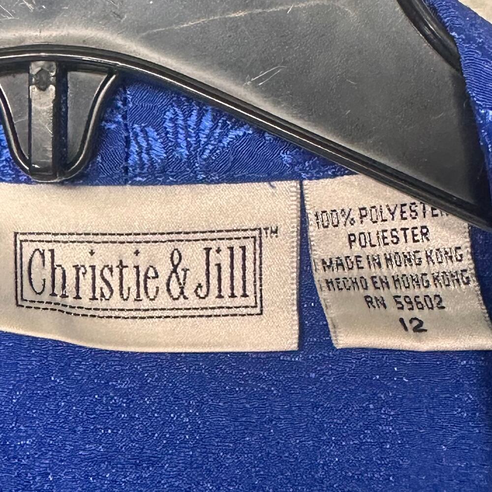 Vintage Christie & Jill Blue Jacquard Button Front Blouse Size 12 - Picture 8 of 8
